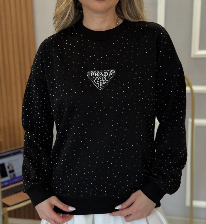 PR Siyah Serpme Taşlı Üçgen Detaylı Boyu 60 cm Sweat