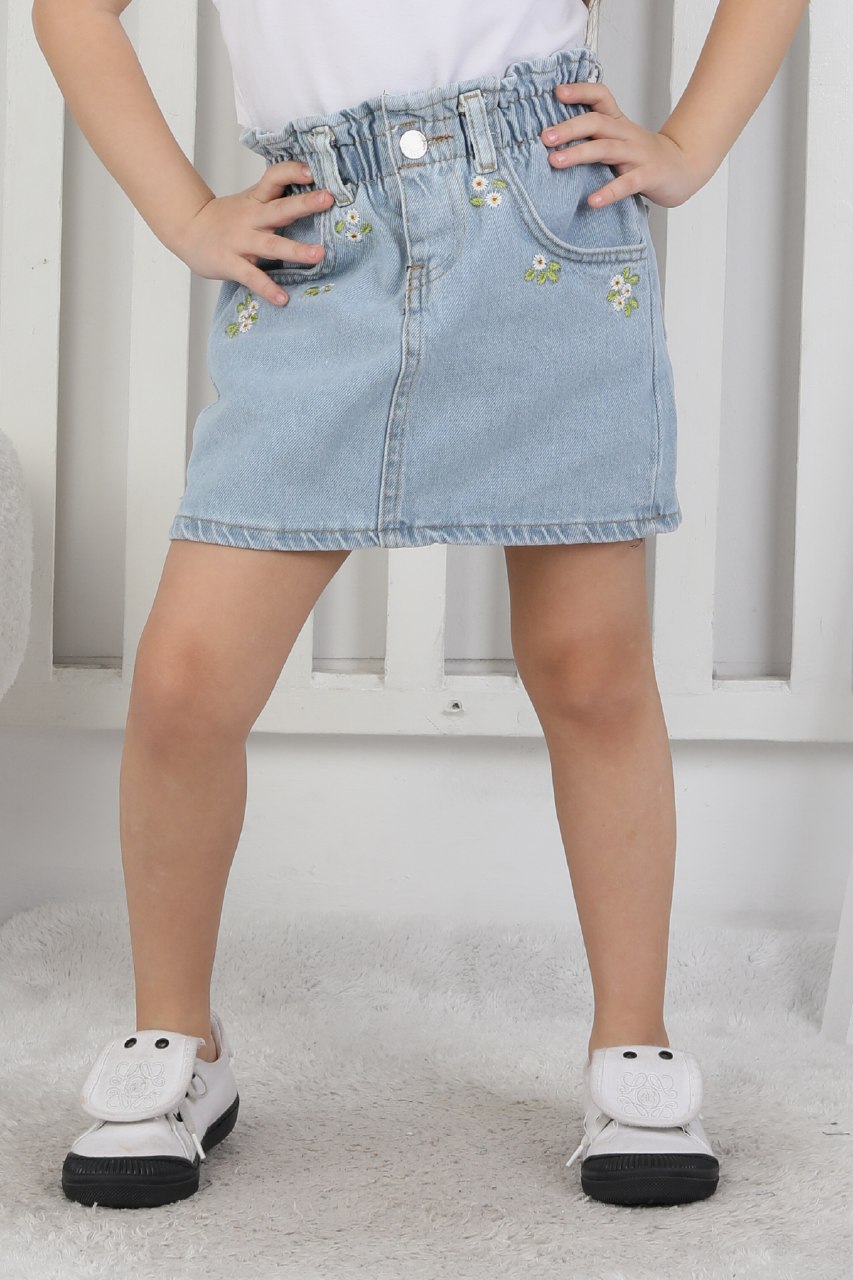 YSM KİDS %100 PAMUK BASKILI KOT ŞORT ETEK