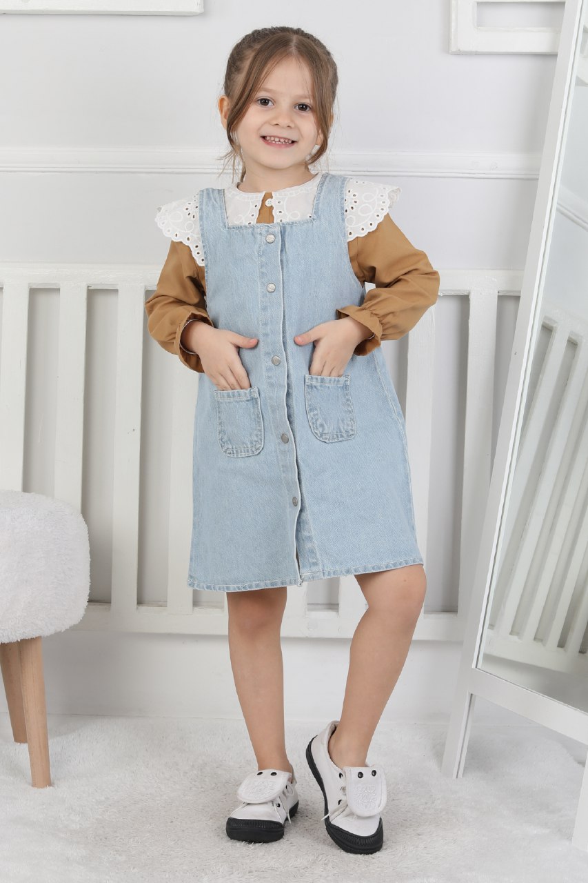 YSM KİDS %100 PAMUK GÖMLEK VE KOT YELEK İKİLİ TAKIM