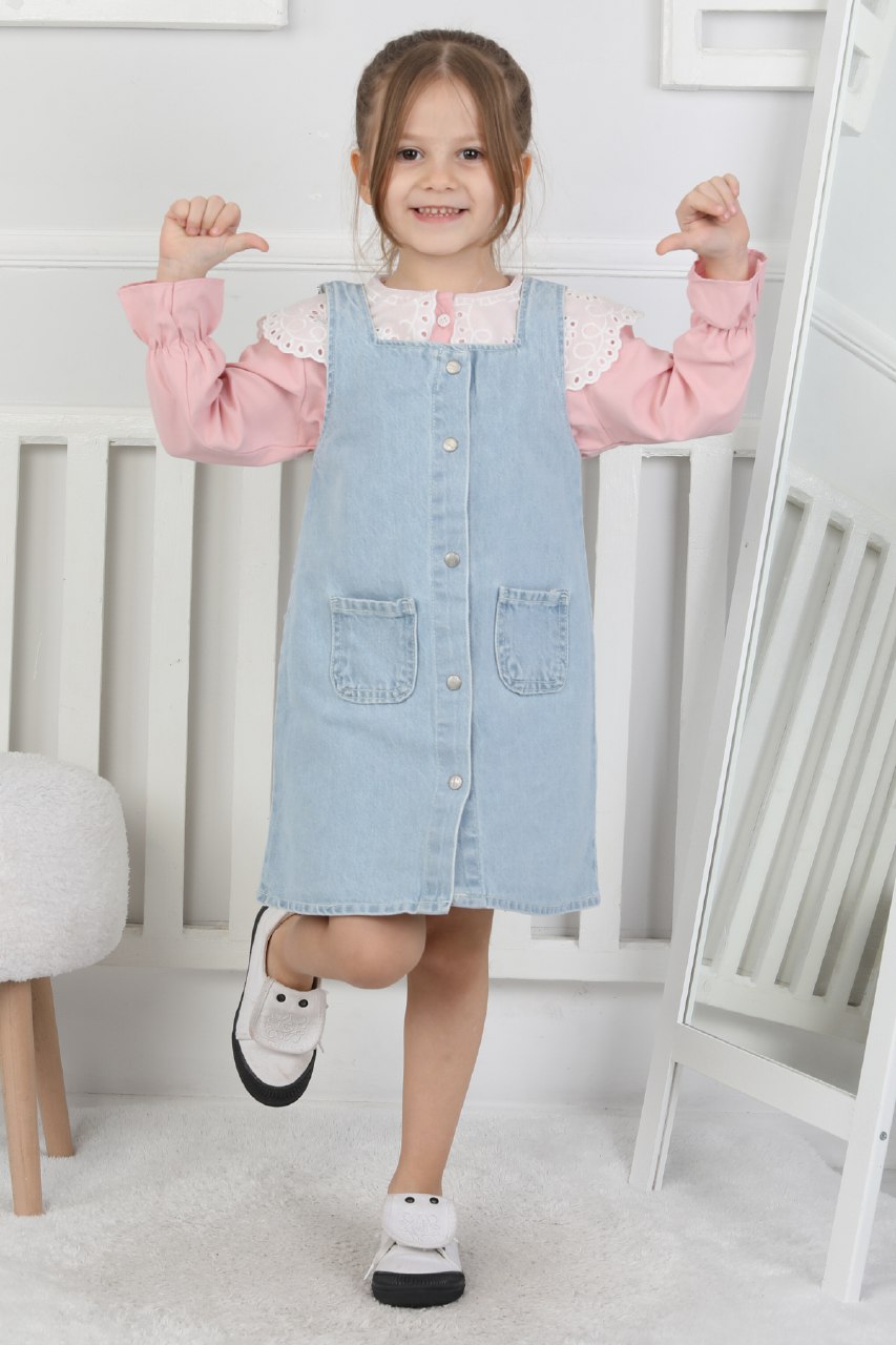 YSM KİDS %100 PAMUK GÖMLEK VE KOT YELEK İKİLİ TAKIM