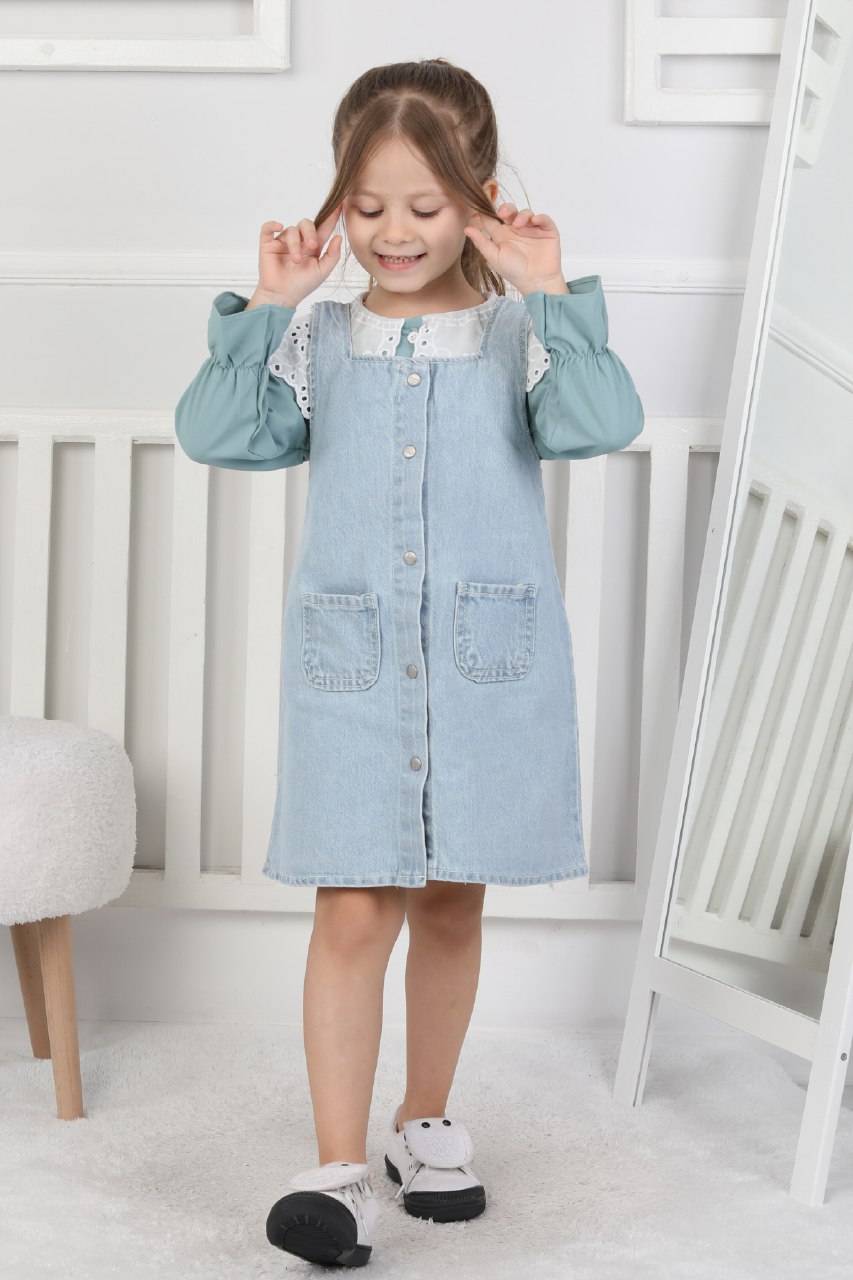 YSM KİDS %100 PAMUK GÖMLEK VE KOT YELEK İKİLİ TAKIM