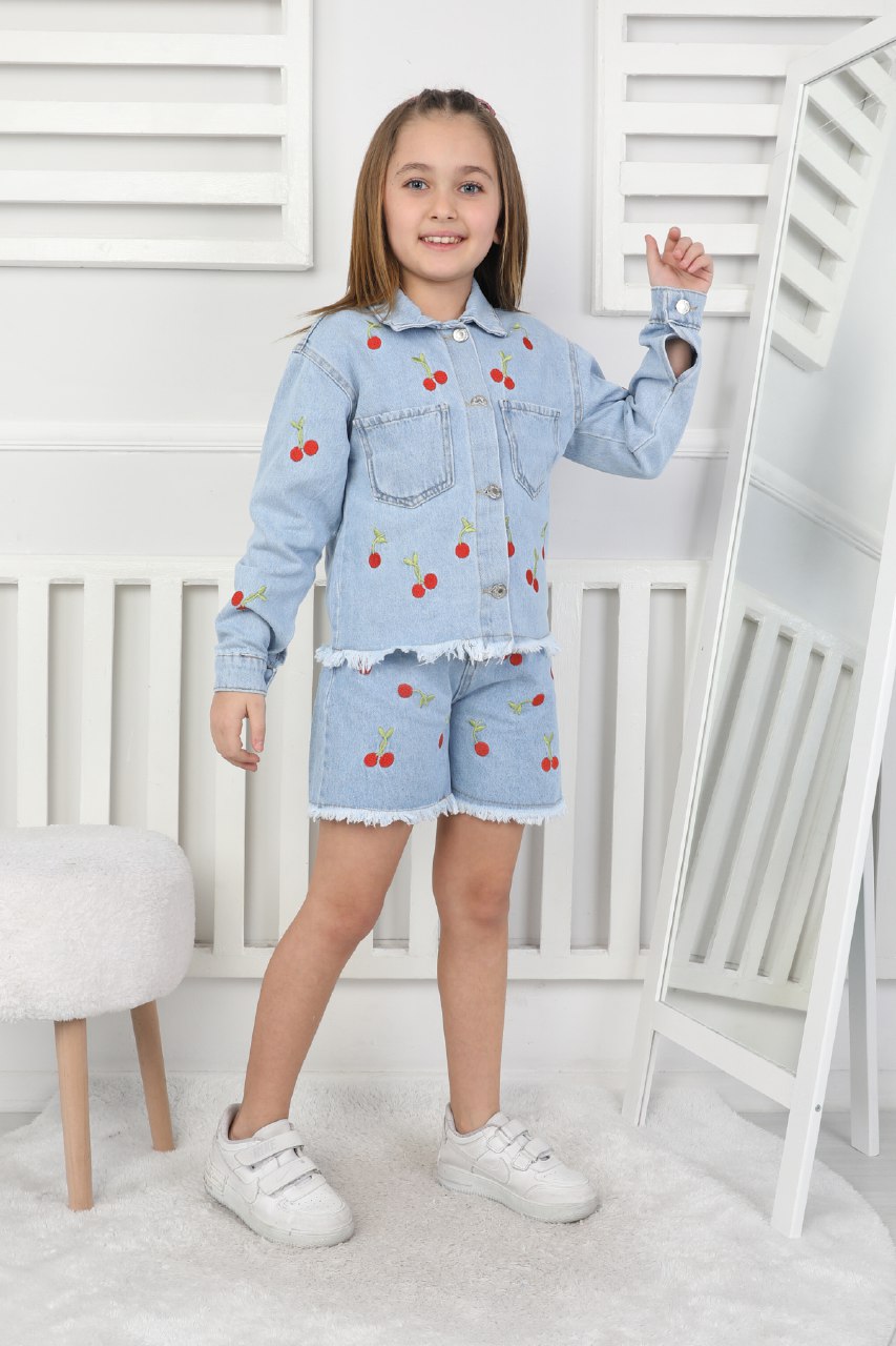 KİRAZ BASKILI KOT TAKIM %100 PAMUK