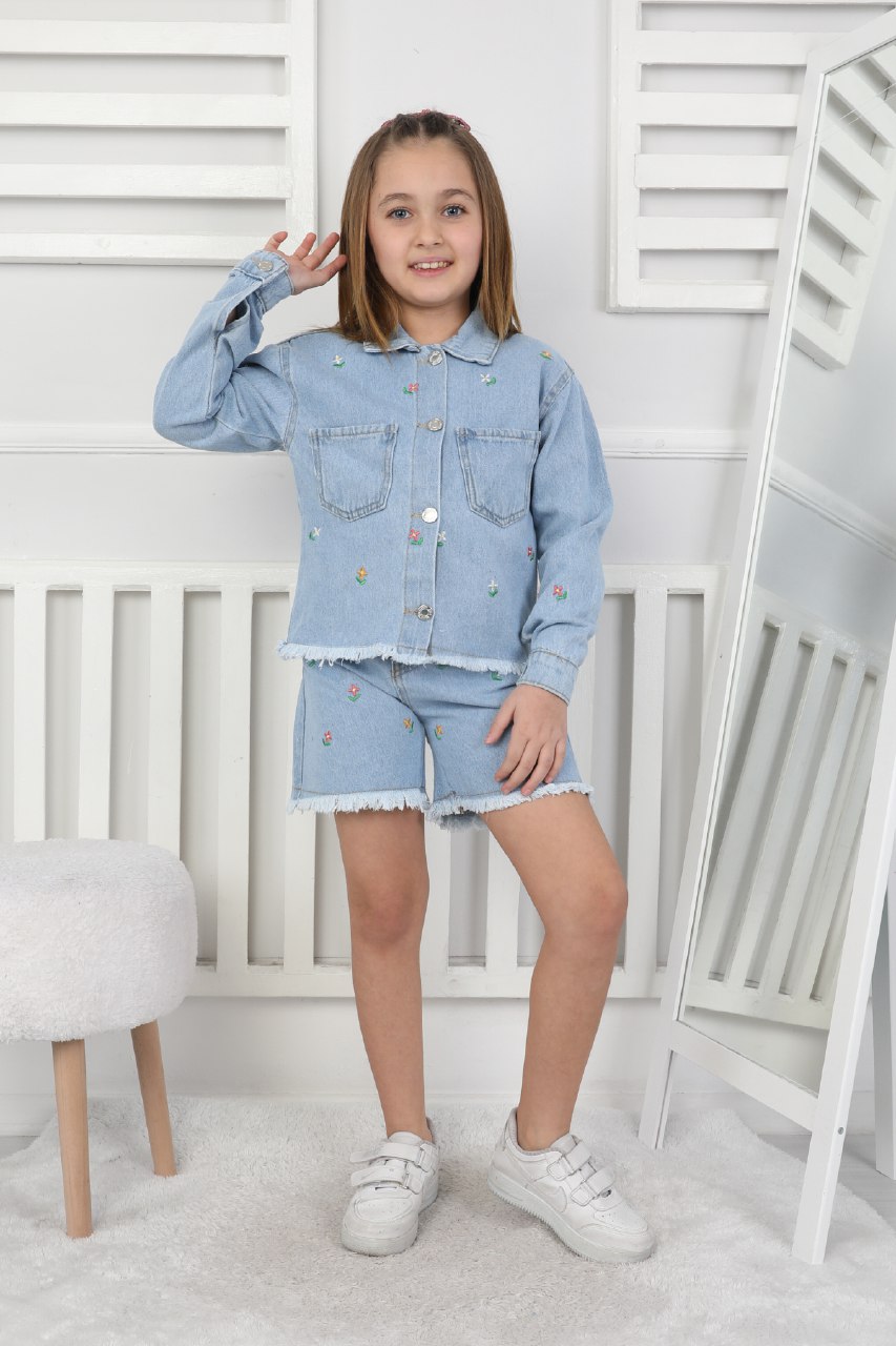 ÇİÇEK BASKILI KOT TAKIM %100 PAMUK