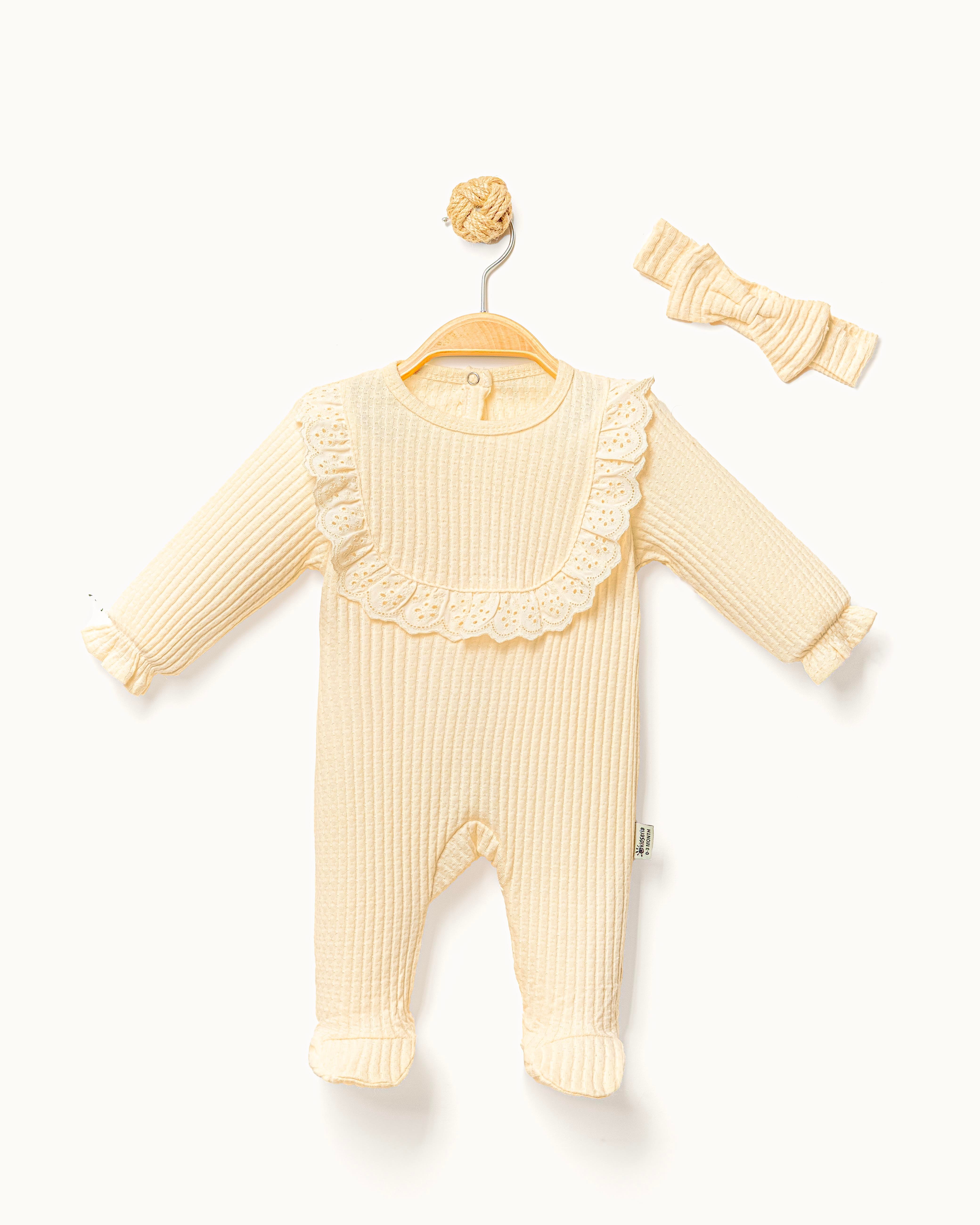 JAKAR KUMAŞ FİSTO DETAYLI KIZ BEBEK TULUM