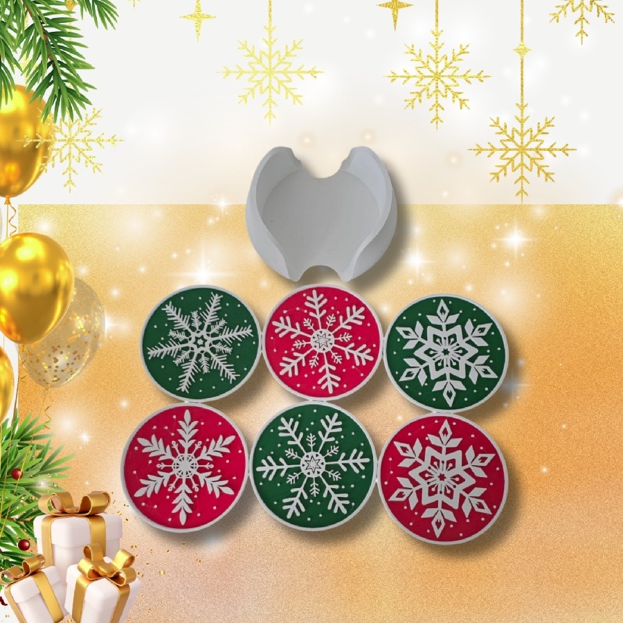 6 lı kar tanesi desenli bardak altlığı