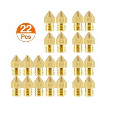 22 Adet MK8 Pirinç Nozzle - Creality-Two Trees Uyumlu