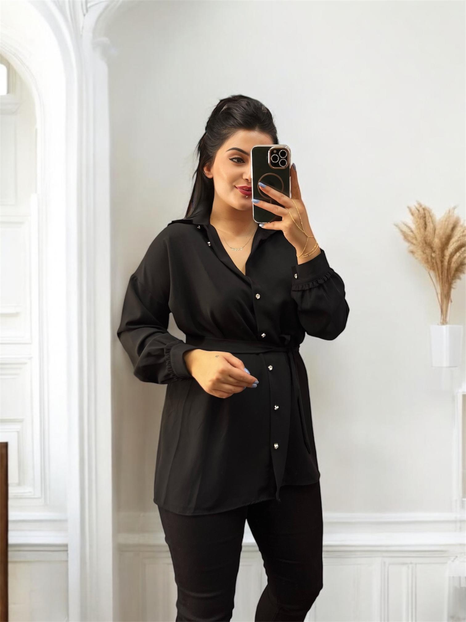 Beli İp Bağlamalı Tunik Gömlek
