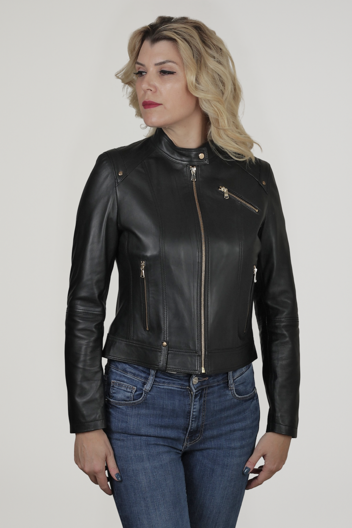 Maya Hakiki Deri Kadın Siyah Ceket