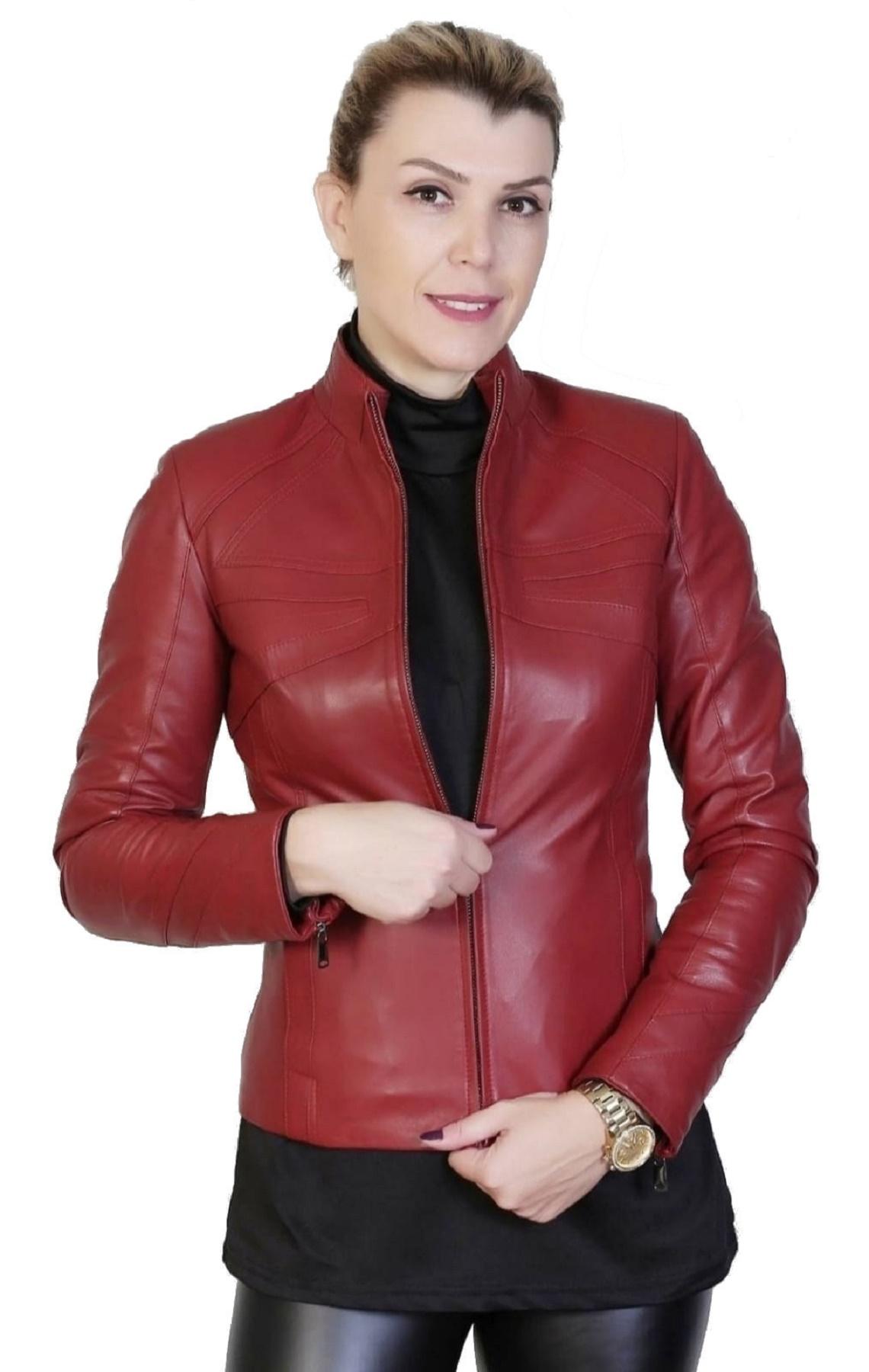 Azalea Hakiki Deri Kadın Kırmızı Ceket