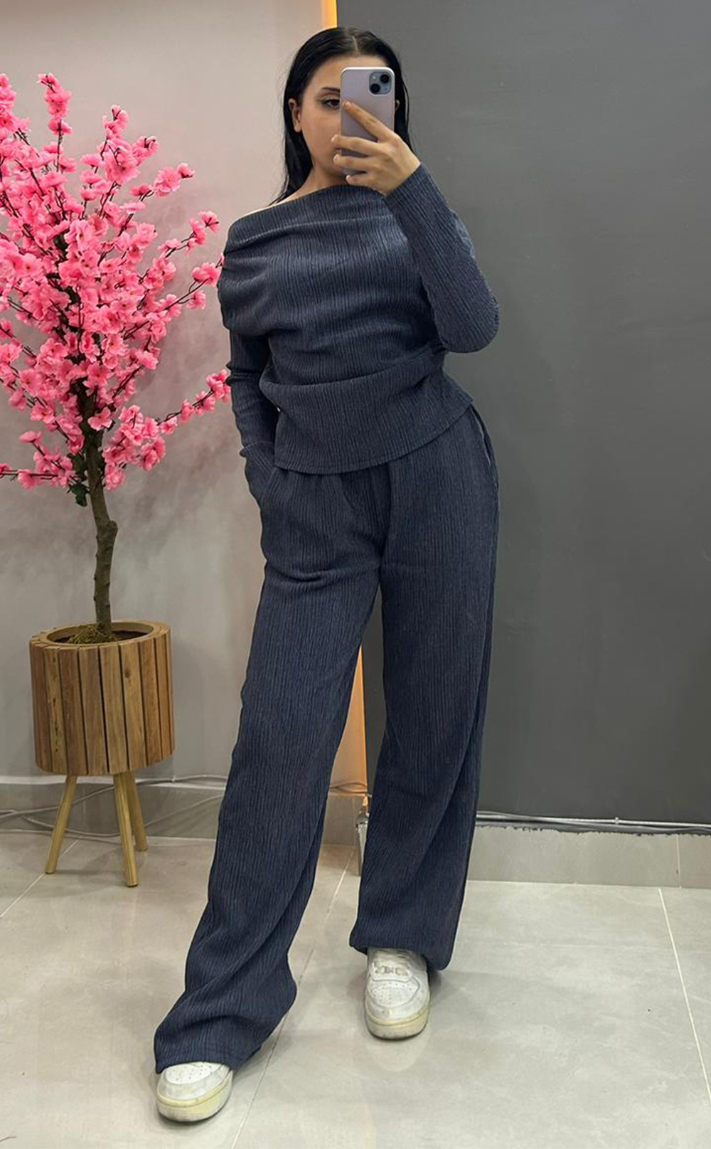 Mavi Likralı Kadın Kumaş Takım