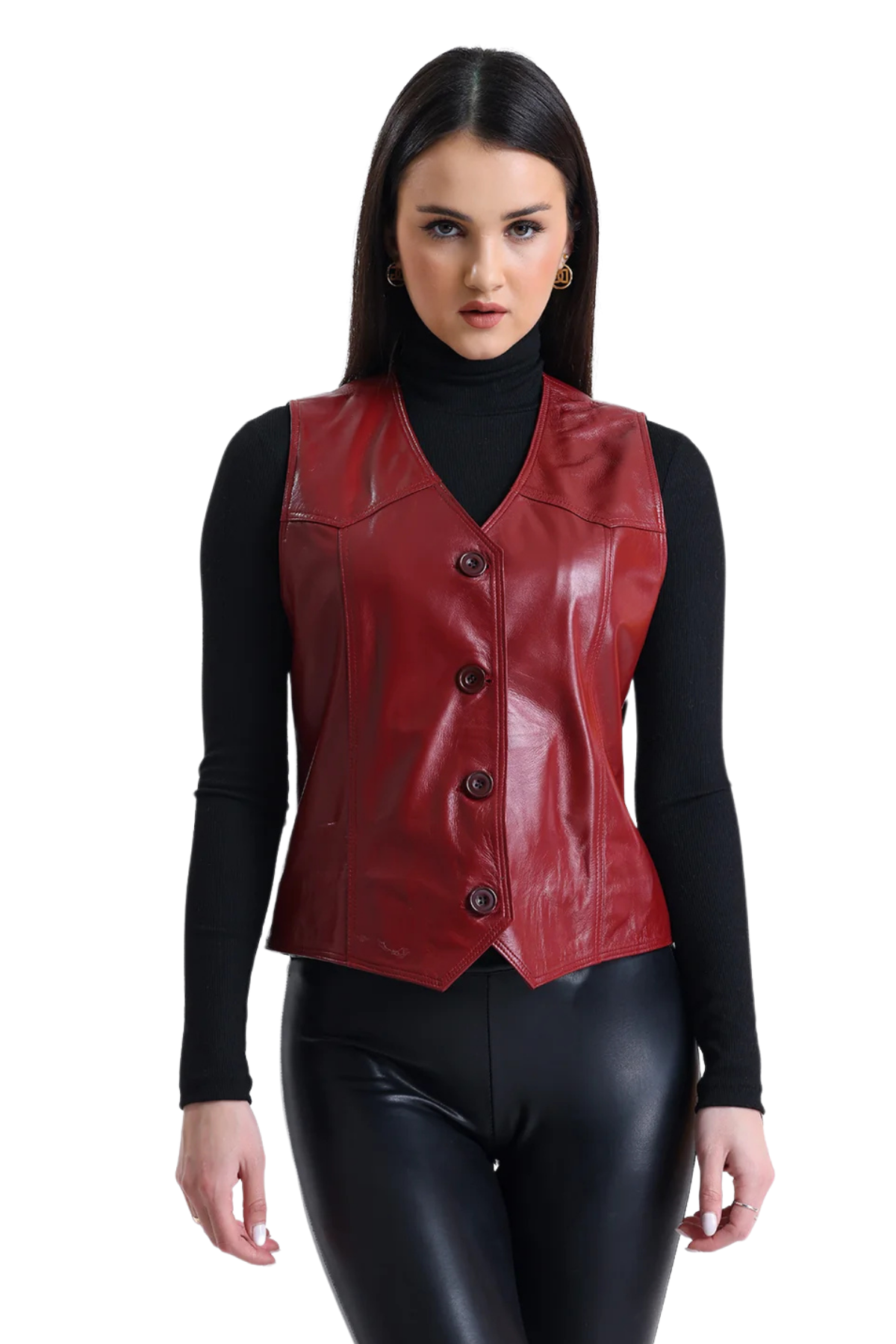 Darla Hakiki Deri Kadın Kırmızı Yelek