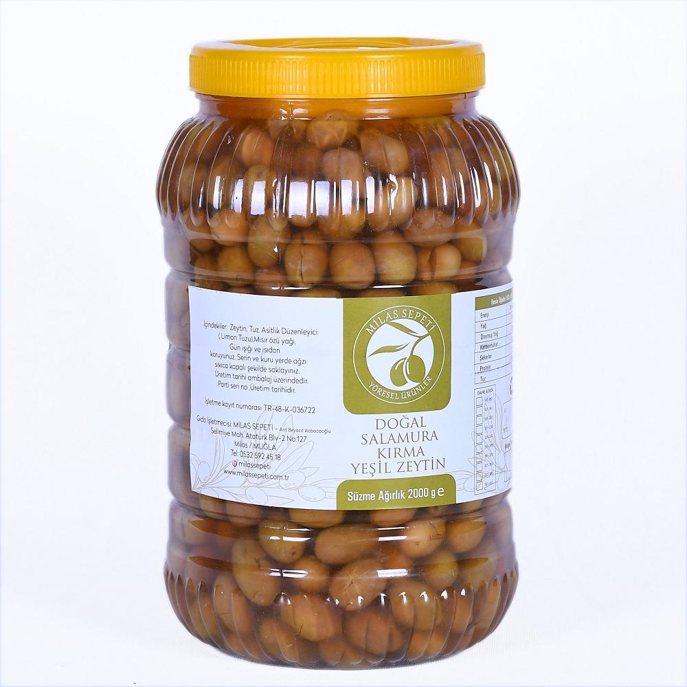 MİLAS YÖRESİ DOĞAL SALAMURA KIRMA YEŞİL ZEYTİN 2 KG