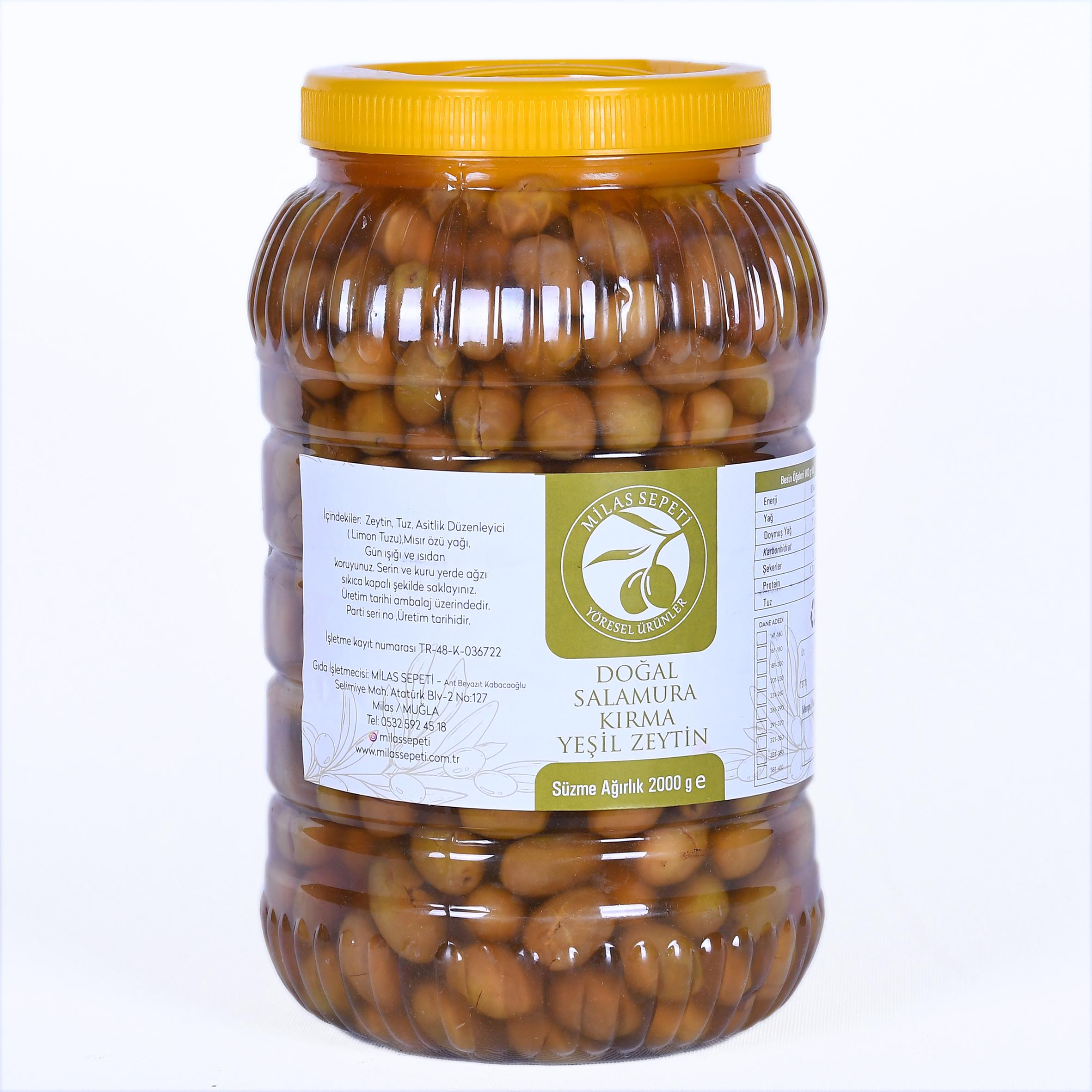 MİLAS YÖRESİ DOĞAL SALAMURA KIRMA YEŞİL ZEYTİN 2 KG