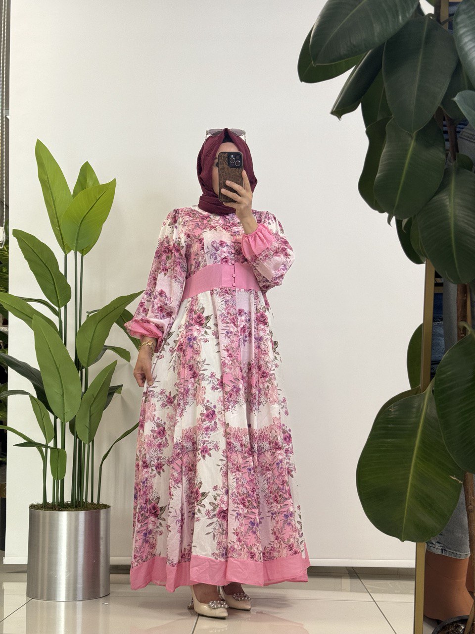 ÇİÇEK DESEN ELBİSE-  PEMBE