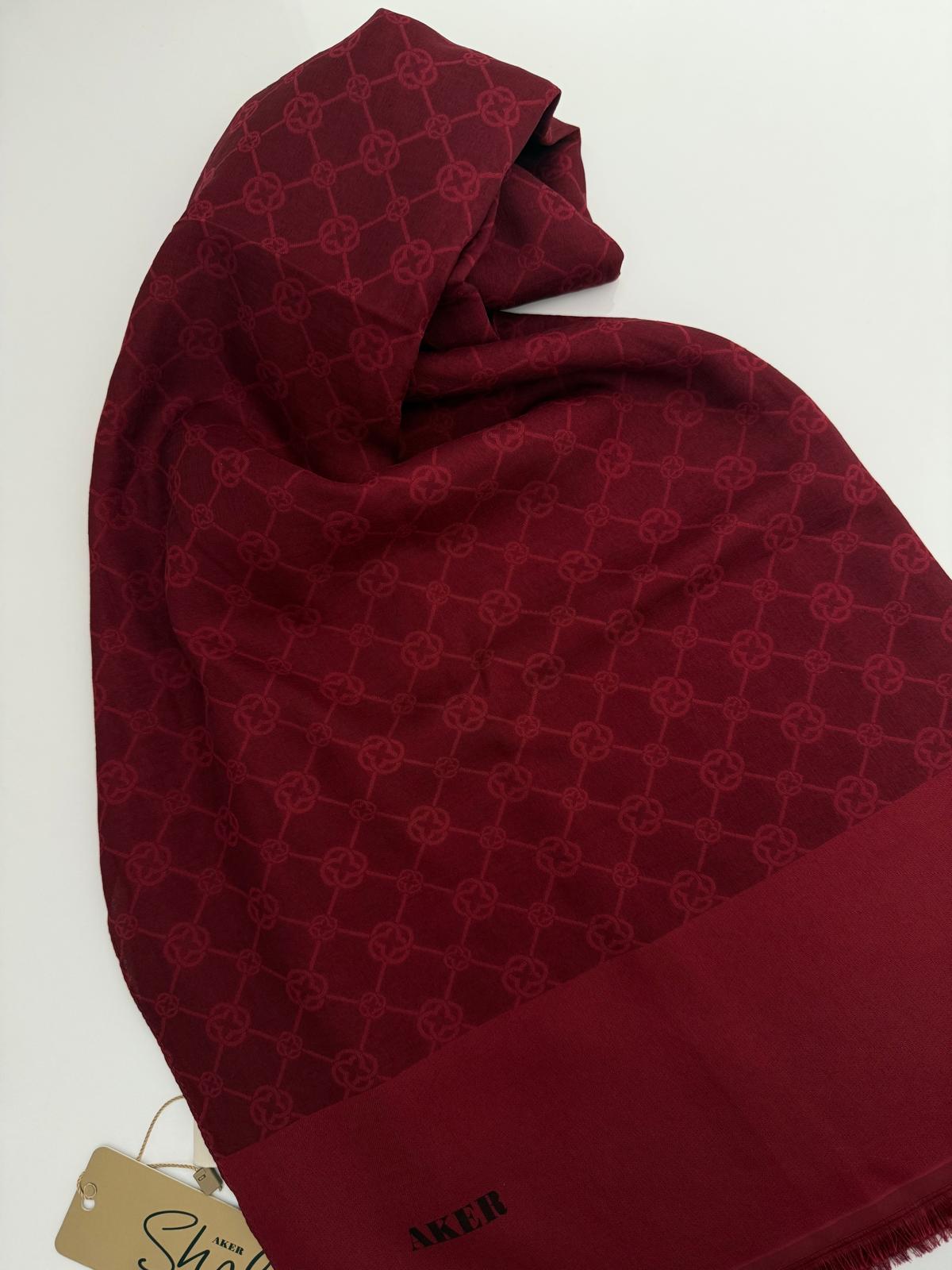 AKER ELEGANCE MONOGRAM ŞAL BORDO