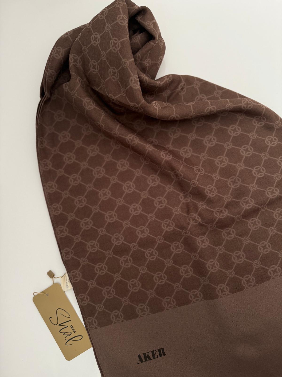 AKER ELEGANCE MONOGRAM ŞAL KAHVE