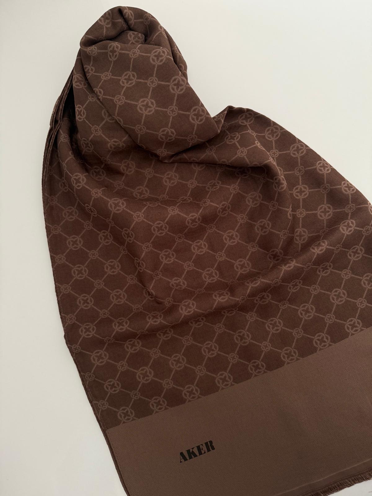 AKER ELEGANCE MONOGRAM ŞAL KOYU KAHVE