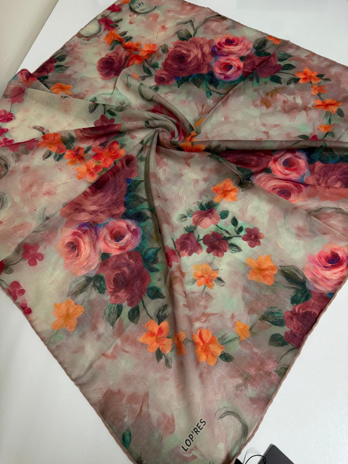 SOFT KETEN EŞARP GÜL DESEN 12