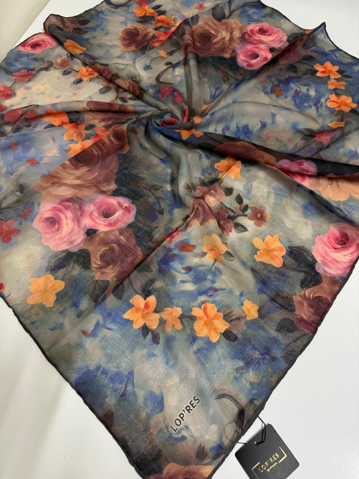 SOFT KETEN EŞARP GÜL DESEN 11