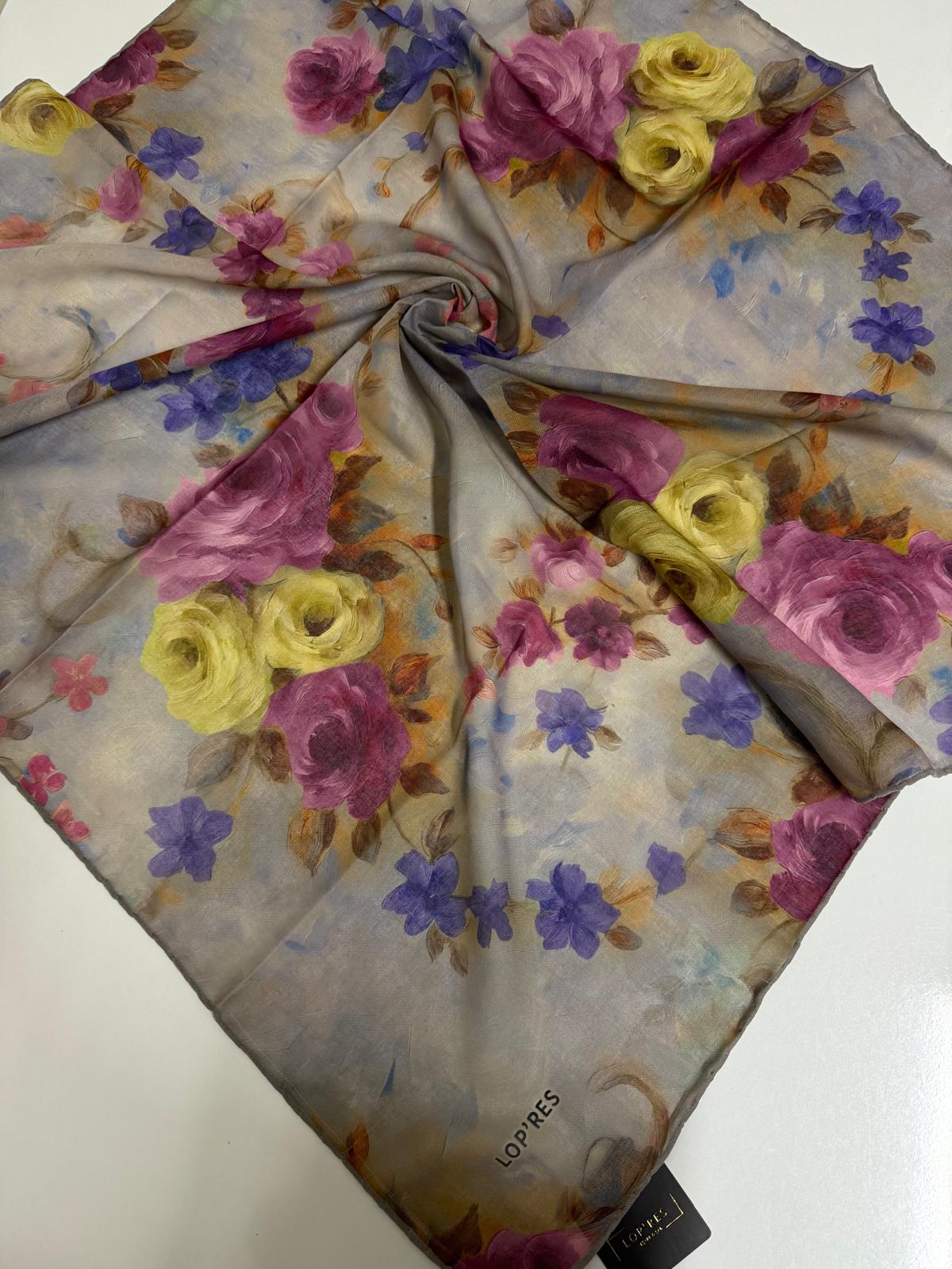 SOFT KETEN EŞARP GÜL DESEN 10