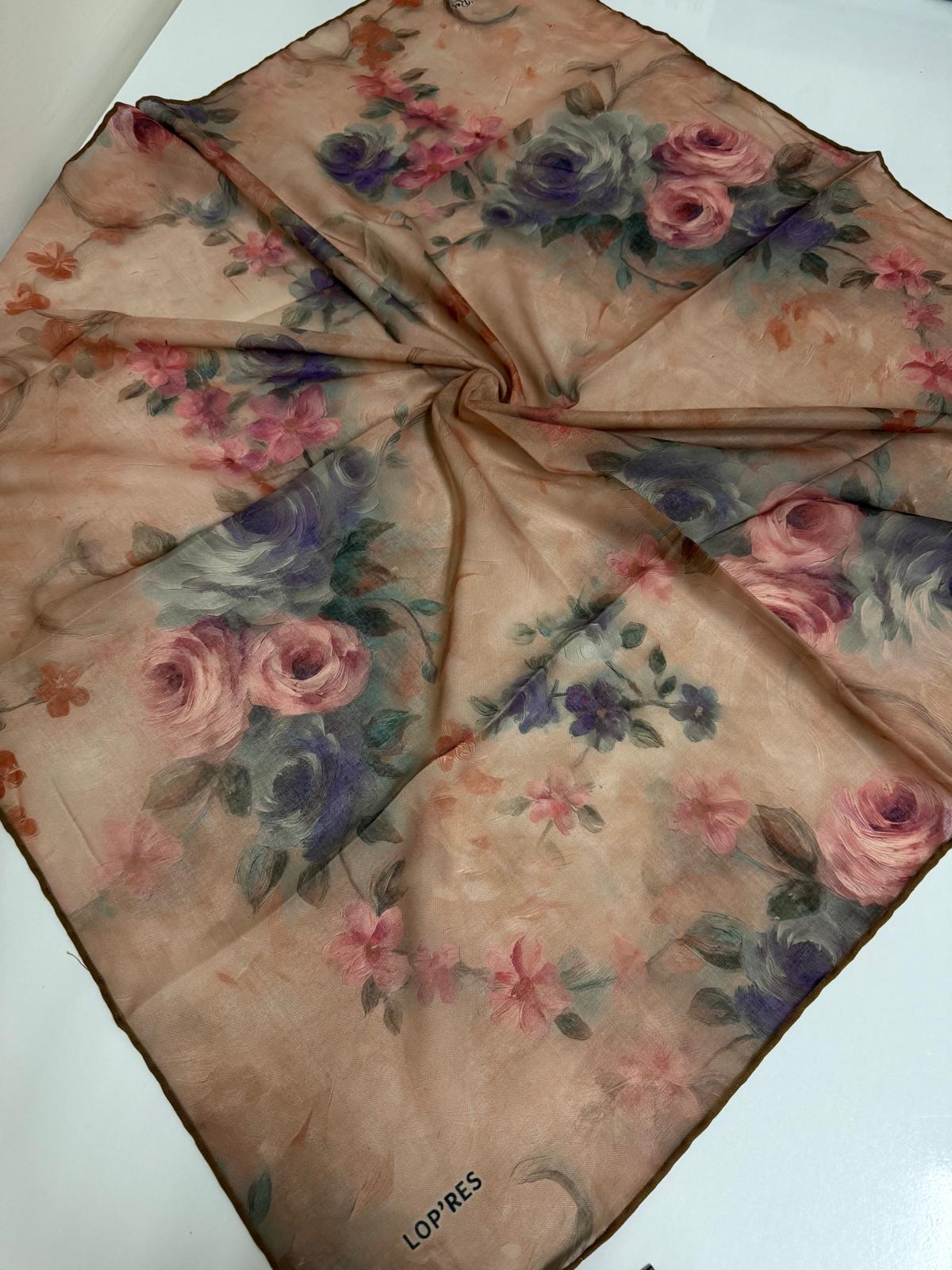SOFT KETEN EŞARP GÜL DESEN 06