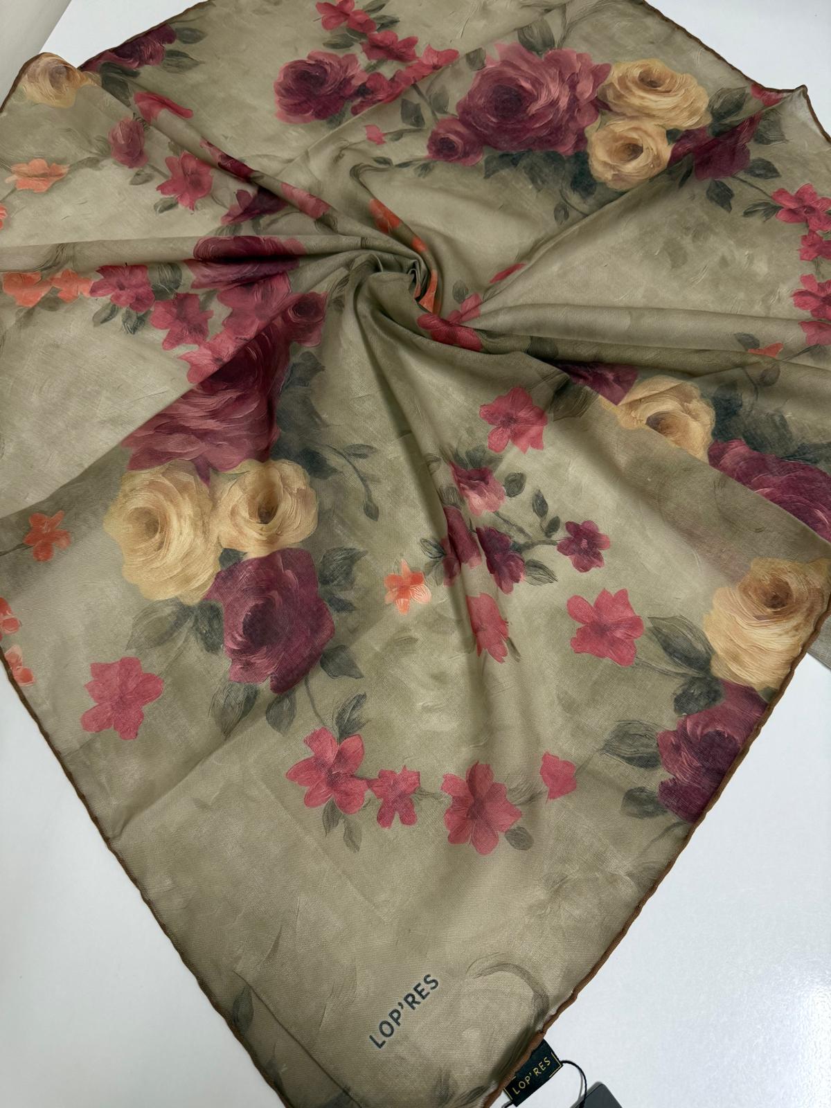SOFT KETEN EŞARP GÜL DESEN 03