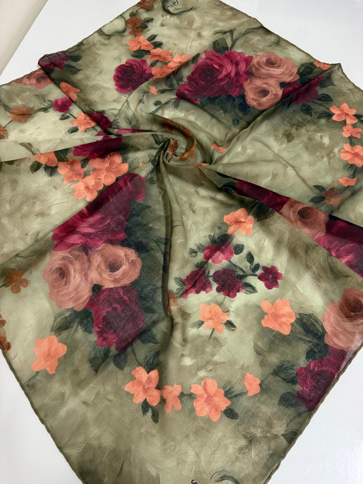 SOFT KETEN EŞARP GÜL DESEN 02