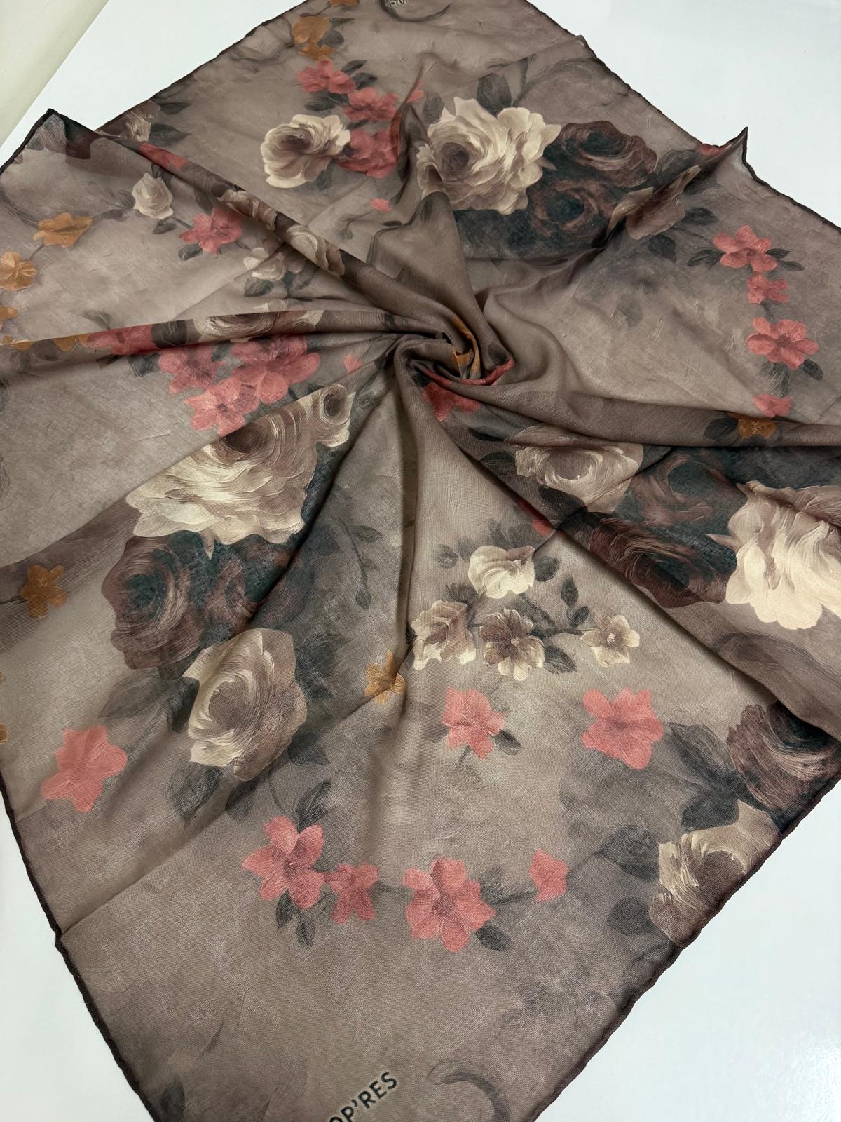 SOFT KETEN EŞARP GÜL DESEN 01