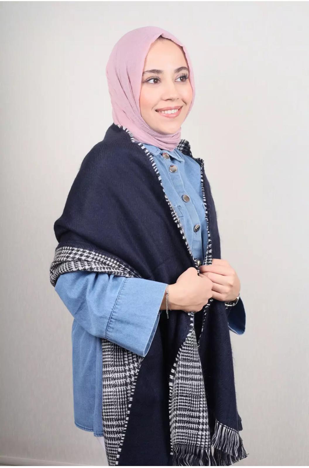 OMUZ ŞALI ÇİFT TARAFLI DESEN 3-LACİVERT