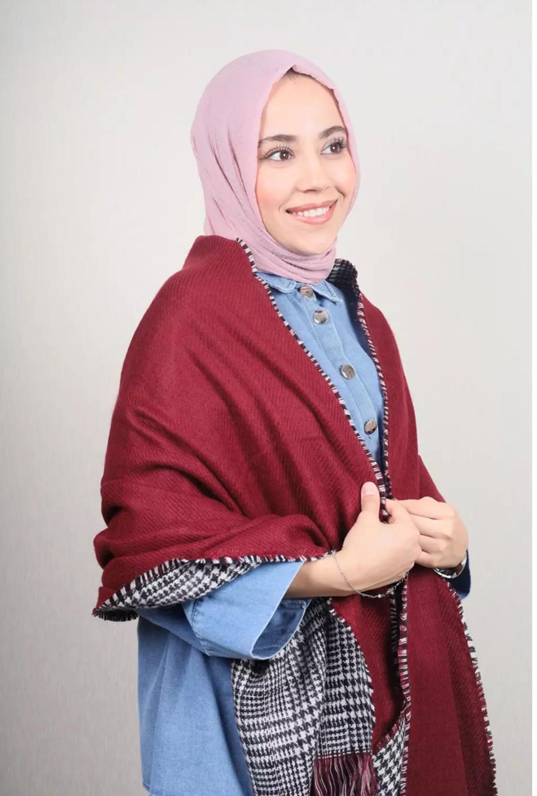 OMUZ ŞALI ÇİFT TARAFLI DESEN 3-BORDO