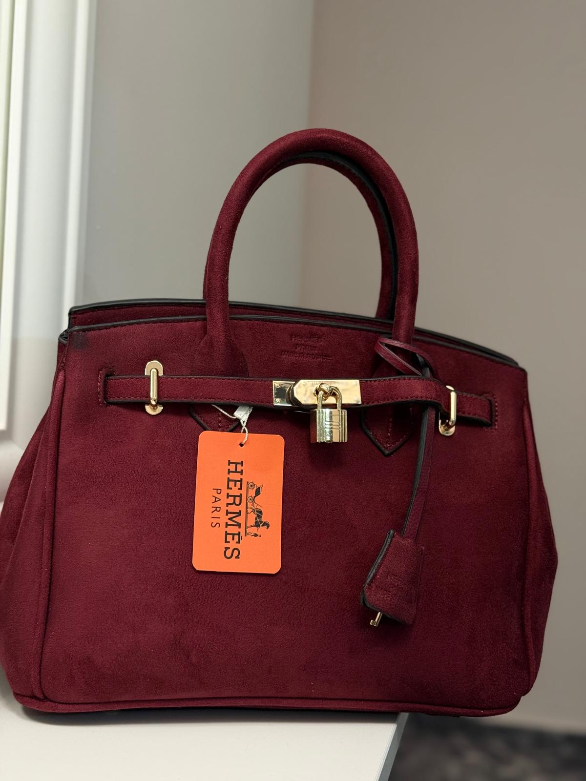 BİRKİN STİL SÜET EL ÇANTASI VİŞNE ÇÜRÜĞÜ