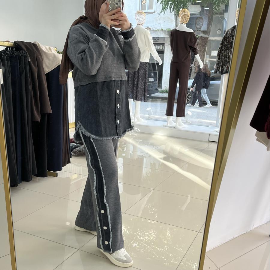 Kot detaylı triko takım