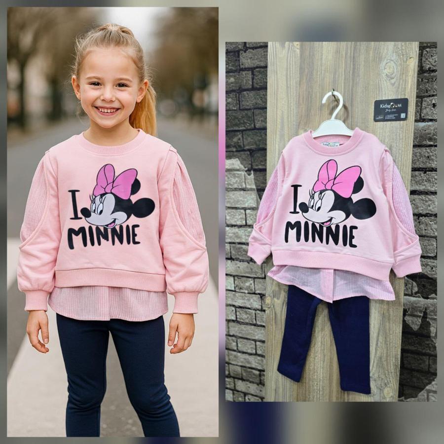 Minnie baskılı lacivert taytlı takım