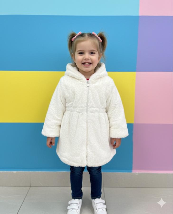 Beyaz peluş mont