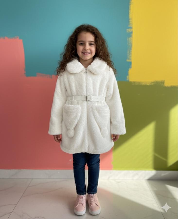 Şapka şeklinde cep detaylı peluş mont