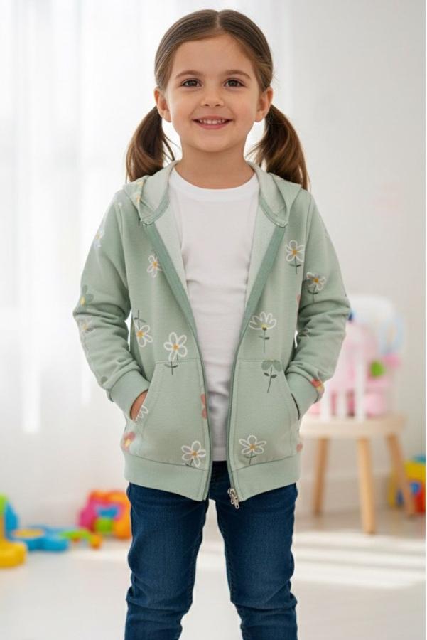 Yeşil beyaz çiçekli ceket