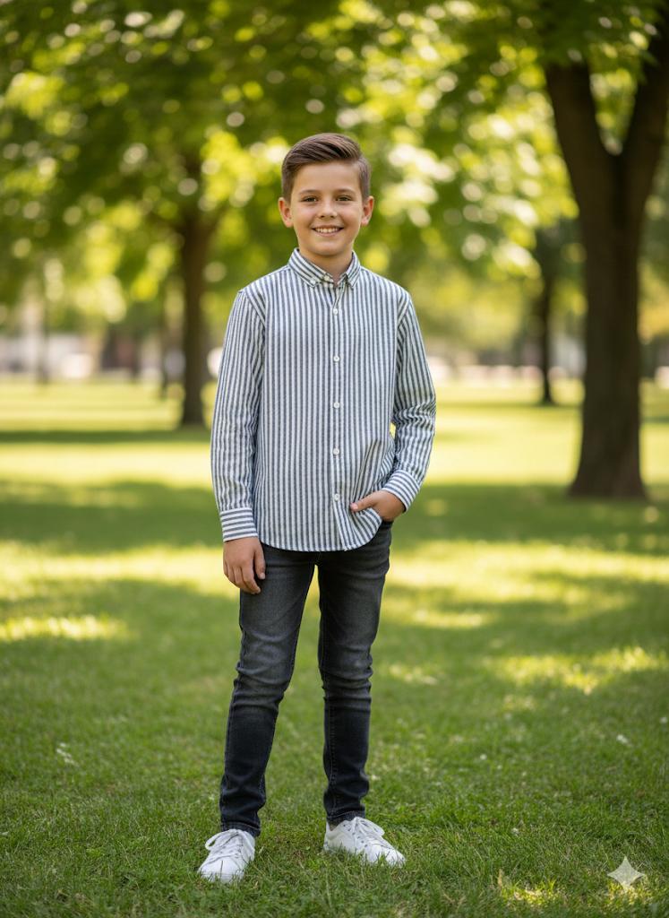 Erkek çocuk lacivert çizgili gömlek