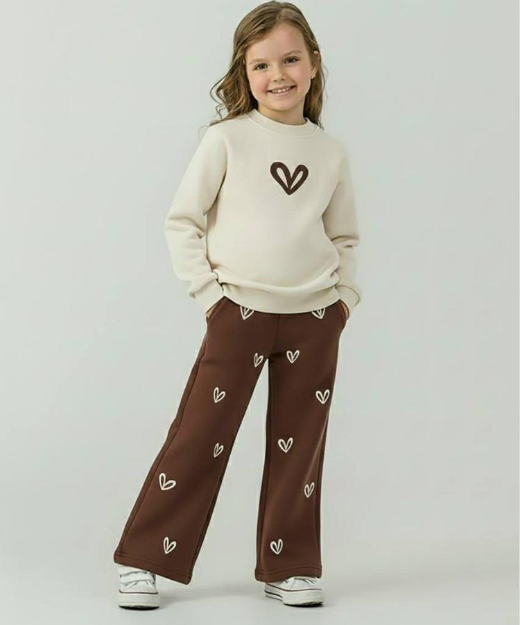 3\10 yaş Kalp işlemeli şardonlu kız takım üç ip