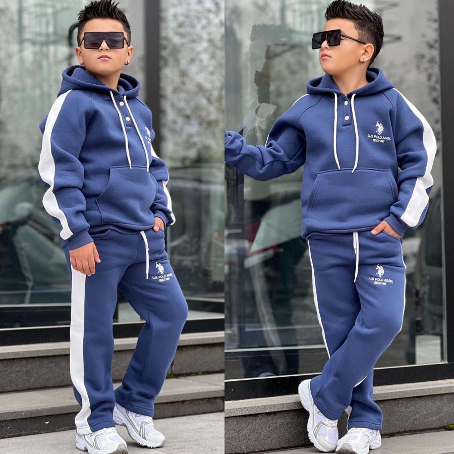 Mavi us Polo baskılı şardonlu takım