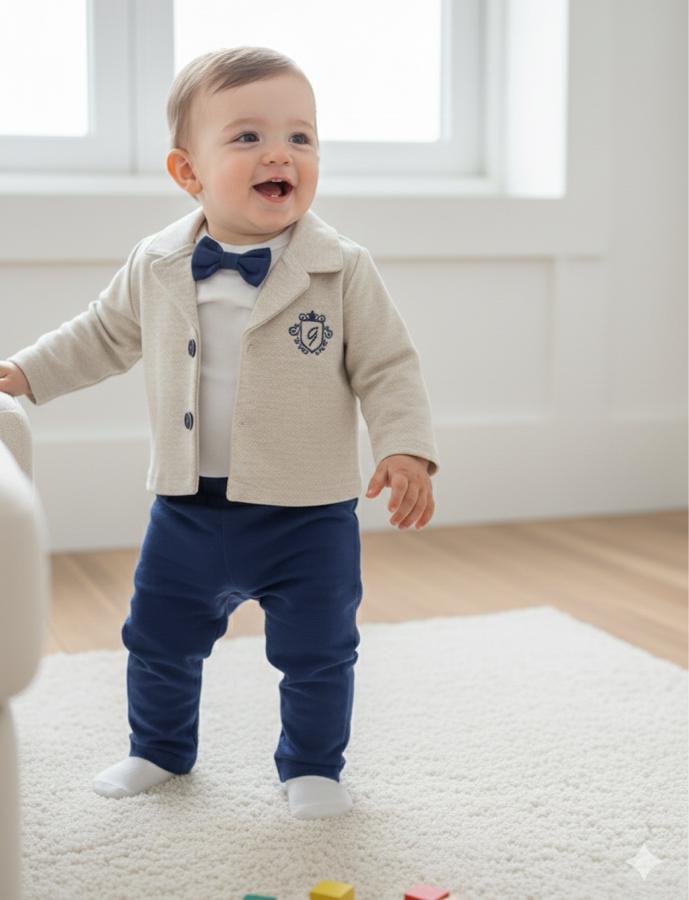 Erkek bebek papyonlu zıbınlı takım