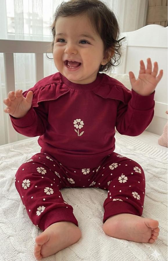 Kırmızı çiçekli kız bebek takım