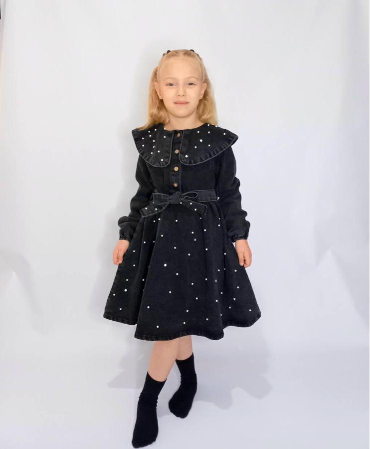 Taşlı siyah kot elbise