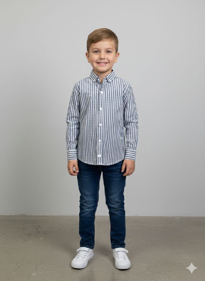 mavi kot pantolon çizgili gömlekli takım