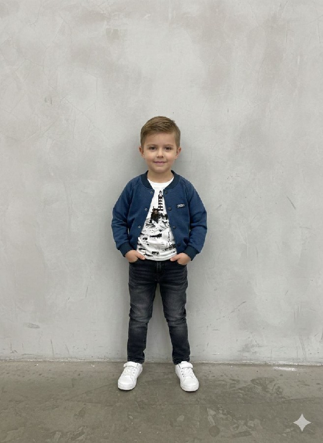 kot pantolonlu erkek çocuk üçlü takım