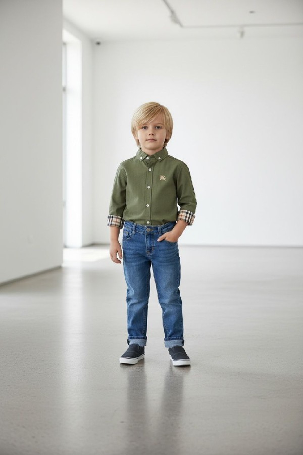 yeşil gömlekli mavi pantolonlu ikili erkek çocuk takımı