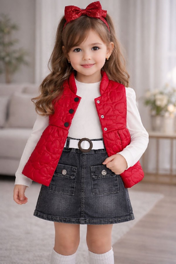 şişme yelekli badili kot etekli üçlü takım