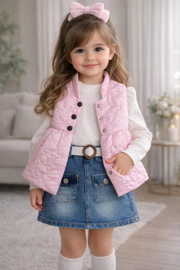 şişme yelekli badili kot etekli üçlü takım