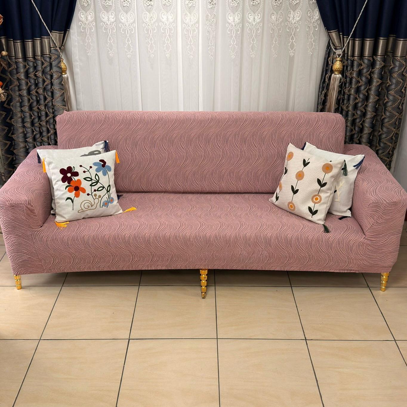 Su yolu Desenli Jakarlı Koltuk Örtüsü Lastikli Koltuk Kanepe Çekyat  3+3+1+1 Takımı