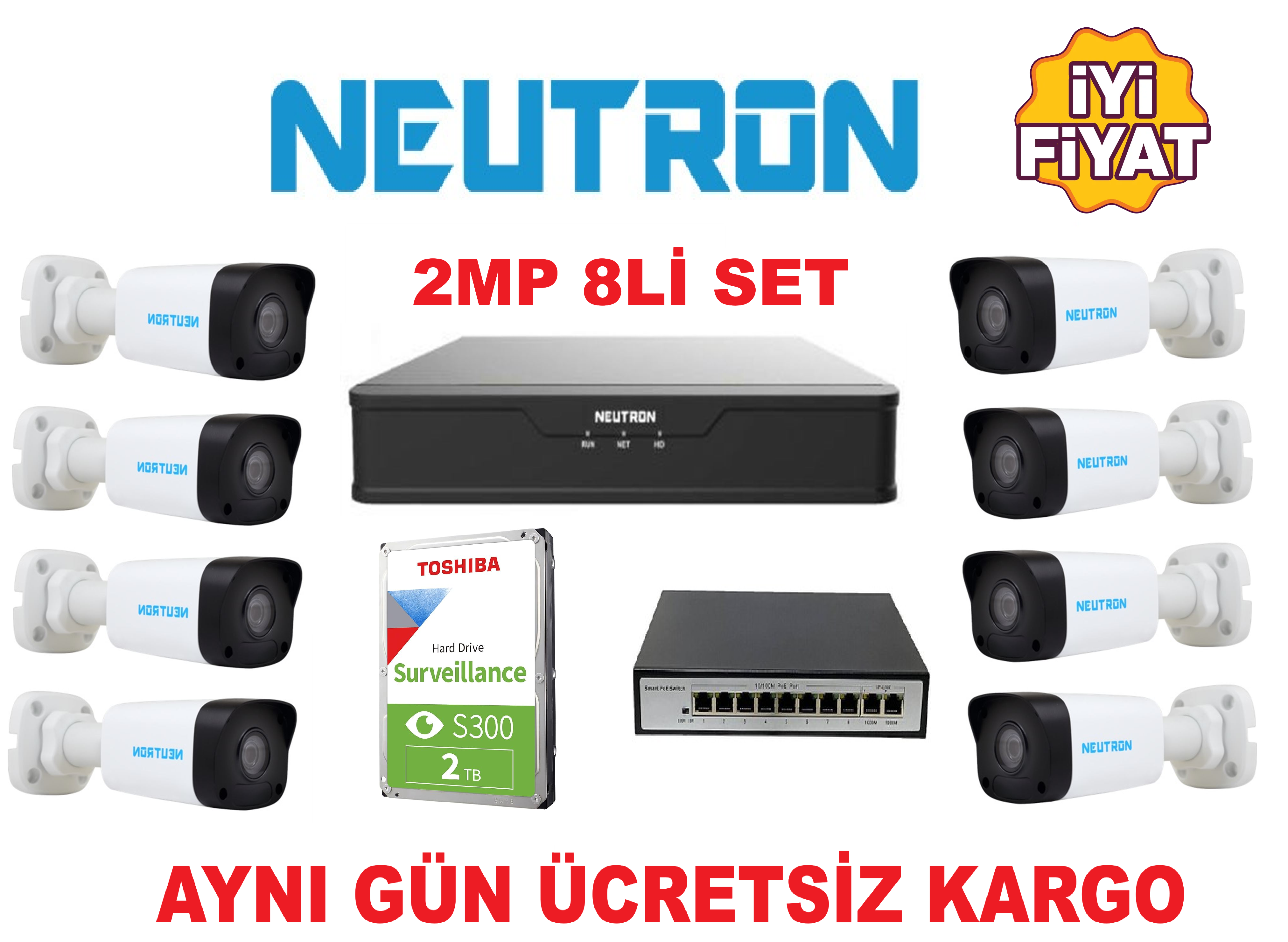 NEUTRON 8Lİ 2MP SESLİ İP KAMERA SETİ