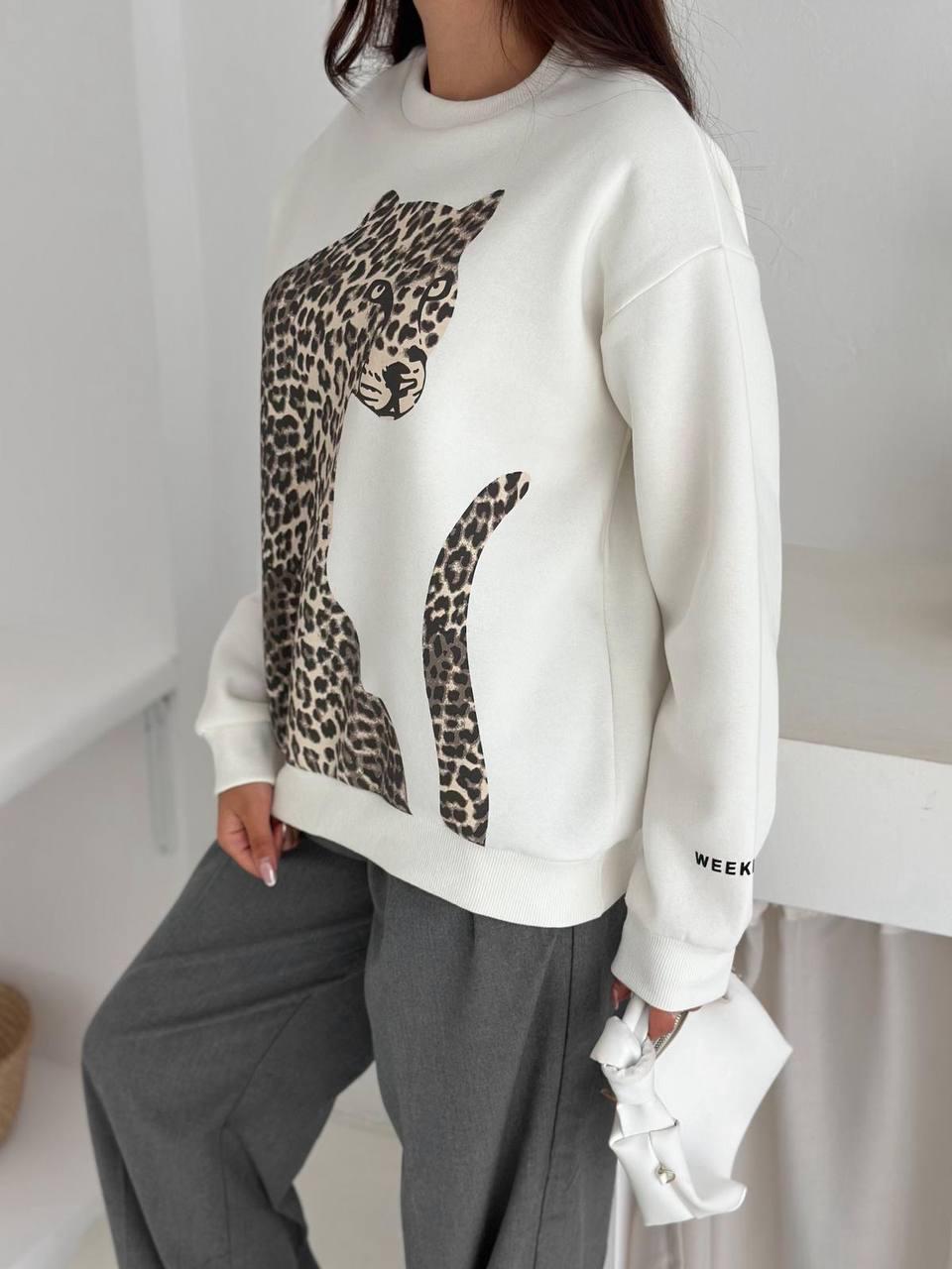 LEOPAR BASKI ÜÇ İPLİK SWEATSHİRT